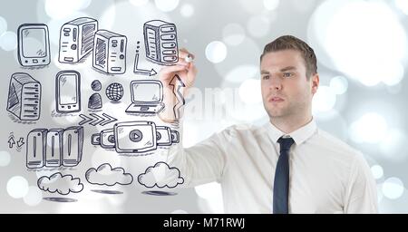 Server Netzwerk doodle wird von der Geschäftsmann Hand gezeichnet Stockfoto