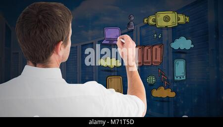 Server Netzwerk doodle wird von der Geschäftsmann Hand gezeichnet Stockfoto