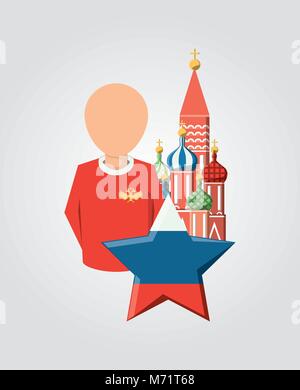 St. Basils Kathedrale und Fußballspieler mit Russland Flagge im Stern über Hintergrund, farbenfrohen Design Vector Illustration Stock Vektor