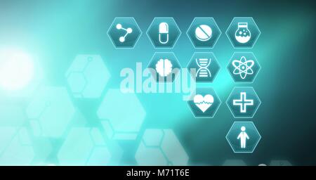 Medizinische Schnittstelle hexagon Symbole Stockfoto