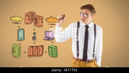 Server Netzwerk doodle wird von der Geschäftsmann Hand gezeichnet Stockfoto