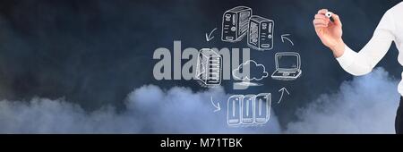 Server Netzwerk doodle von Hand gezeichnet Stockfoto