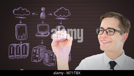 Server Netzwerk doodle wird von der Geschäftsmann Hand gezeichnet Stockfoto