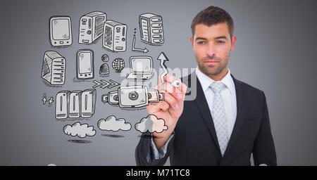 Server Netzwerk doodle wird von der Geschäftsmann Hand gezeichnet Stockfoto