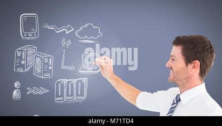 Server Netzwerk doodle wird von der Geschäftsmann Hand gezeichnet Stockfoto