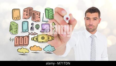 Server Netzwerk doodle wird von der Geschäftsmann Hand gezeichnet Stockfoto