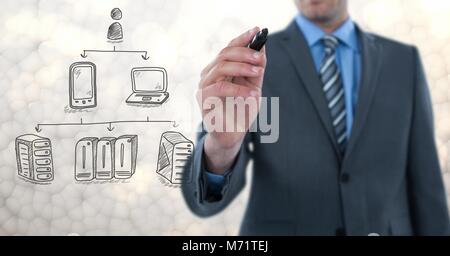 Server Netzwerk doodle wird von der Geschäftsmann Hand gezeichnet Stockfoto