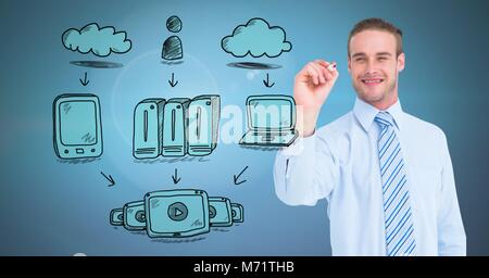 Server Netzwerk doodle wird von der Geschäftsmann Hand gezeichnet Stockfoto