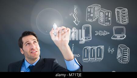 Server Netzwerk doodle wird von der Geschäftsmann Hand gezeichnet Stockfoto