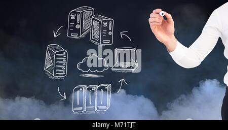 Server Netzwerk doodle von Hand gezeichnet Stockfoto