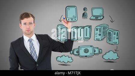 Server Netzwerk doodle wird von der Geschäftsmann Hand gezeichnet Stockfoto