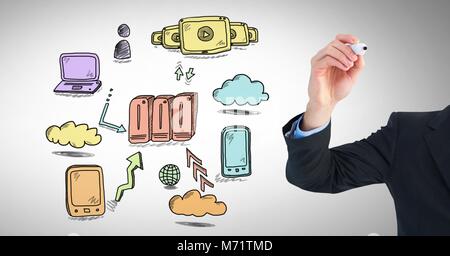 Server Netzwerk doodle von Hand gezeichnet Stockfoto