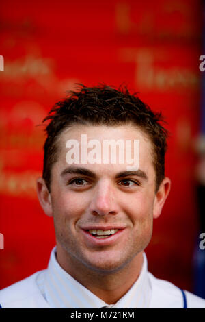 All-Star dritter Basisspieler David Wright - Der erste Met Spieler in Wachs verewigt - wird der glückliche Gewinner der letzten Woche Mets" Wettbewerb "Fandemonium bei Madame Tussauds an der 42nd Street am Times Square, New York City. April 10, 2007 © Walter McBride/MediaPunch Stockfoto