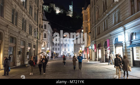 In der Nacht von Ljubljana, Slowenien Stockfoto