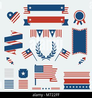 Tag der Unabhängigkeit Bänder, Abzeichen und dekorative Elemente Stock Vektor