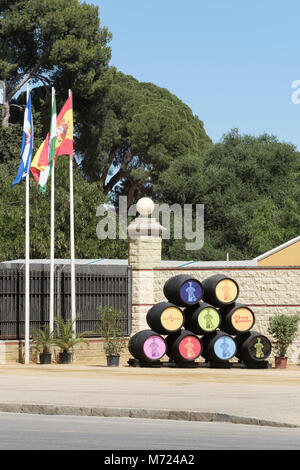 Portado, Gateway, Eingang nach Jerez de la Frontera, Feria de Caballo, Mai Horse Fair, Cadiz, Andalusien, Spanien. Stockfoto