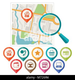 Stadtplan abstrakt Hintergrund mit verschiedenen Markierungen Stock Vektor