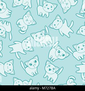 Nahtlose kawaii Cartoon Muster mit niedlichen Katzen Stock Vektor