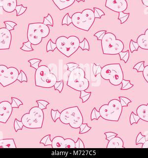 Nahtlose kawaii Cartoon Muster mit süßen Herzen Stock Vektor
