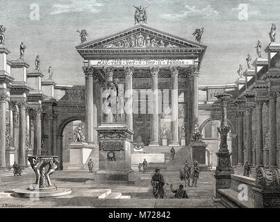 Rekonstruktion der Tempel der Minerva, Forum von Nerva, das antike Rom Stockfoto