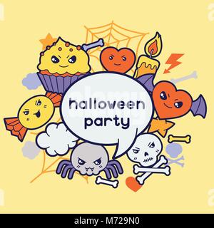 Halloween kawaii Grußkarte mit niedlichen Doodles Stock Vektor