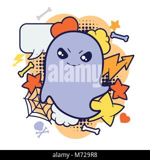 Halloween kawaii Drucken oder Karte mit niedlichen doodle Ghost Stock Vektor