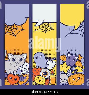 Halloween kawaii vertikale Banner mit niedlichen Doodles Stock Vektor