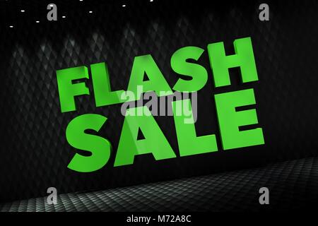 Flash Sale gerenderten 3D-Konzept Abbildung. Grün 3D Schriftzüge auf modernen dunklen beleuchteten Hintergrund. Werbung und Marketing Thema. Stockfoto