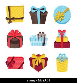 Feier Icon Set von bunten Geschenkpackungen Stock Vektor