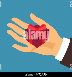 Postkarte mann Hand mit einem Geschenkkarton Stock Vektor