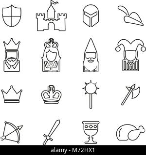 Mittelalterliche Zeit & Kultur Symbole dünne Linie Vektor Abbildung Stock Vektor