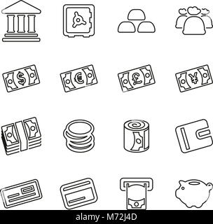 Geld und Währung Symbole dünne Linie Vektor Abbildung Stock Vektor