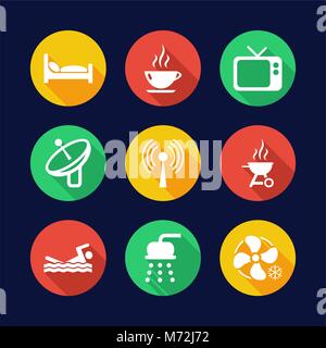 Motel oder Hotel Symbole flache Design Kreis Stock Vektor