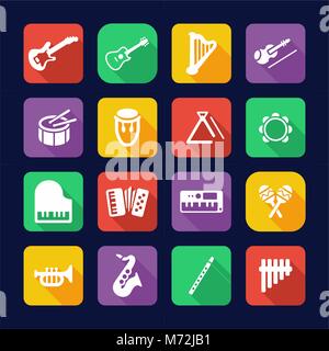 Musikinstrumente Symbole, flache Bauweise Stock Vektor