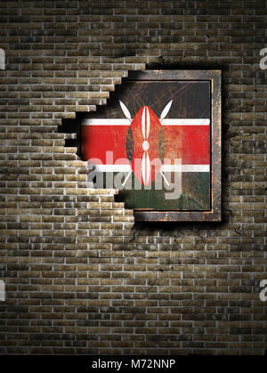3D-Rendering für eine Kenia Flagge über eine rostige Metallplatte eingebettet auf einer alten Mauer Stockfoto