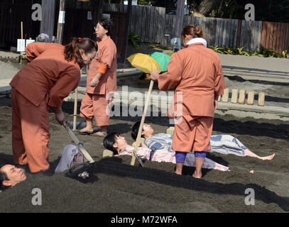 Eine einzigartige Sandbad an Kamegawa Onsen durch den Ozean in Beppu. Stockfoto