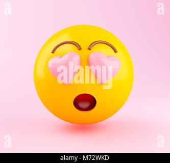 3D-Darstellung. Emoji in der Liebe. Social media Konzept. Stockfoto