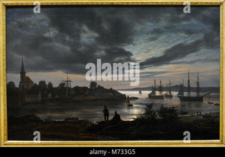 Johan Christian Dahl (1788-1857). Norwegischen Maler. Im Mondschein, 1839 Larvik. National Gallery. Oslo. Norwegen. Stockfoto