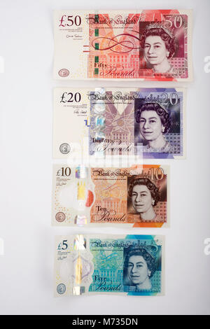 Einstellen der Britischen Banknoten Stockfoto