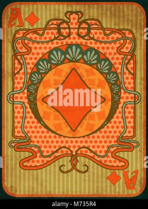 Poker Diamanten Karte im Jugendstil, Vector Illustration Stock Vektor