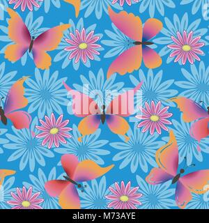 Nahtlose, Schmetterlingen und Blumen Stock Vektor