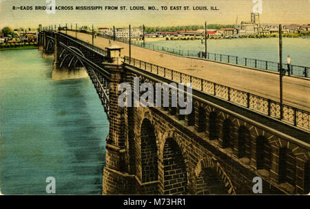 Die EADS Bridge in St. Louis, Missouri, ist ein Baudenkmal, das 1874 fertiggestellt wurde. Er erstreckt sich über den Mississippi River und verbindet St. Louis (Missouri) mit East St. Louis (Illinois). Stockfoto