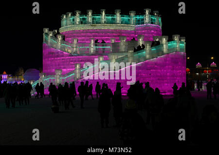 Eis von Gebäuden des 2018 Harbin International Eis und Schneeskulpturen Festival Stockfoto