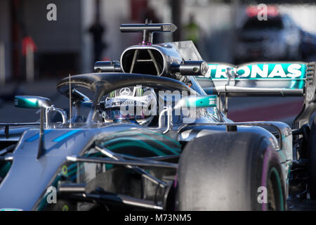 Barcelona, Spanien. 7. März, 2018. Bottas während des Tests von F1 feierte am Stromkreis des Barcelonacon 7. März 2018 in Barcelona, Spanien. (Credit: Mikel Trigueros/Urbanandsport/Cordon Drücken) Credit: CORDON PRESSE/Alamy leben Nachrichten Stockfoto