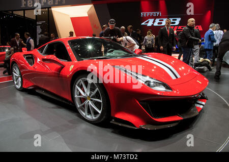 Genf, Schweiz. 6. März, 2018. Ferrari 488, Pista Stockfoto