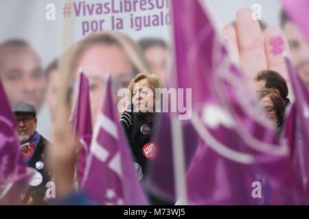 UNAI SORDO Y PEPE ALVAREZ PARTICIPAN EN LA CONCENTRACION POR LA HUELGA FEMINISTA EN LA PLAZA DE CIBELES, EN MADRID 08/03/2018 Erste Feminismus Generalstreik in Spanien während des 8. März, Frau Internationaler Tag, Spanien EP 888/Cordon drücken Sie Stockfoto