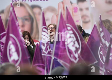 UNAI SORDO Y PEPE ALVAREZ PARTICIPAN EN LA CONCENTRACION POR LA HUELGA FEMINISTA EN LA PLAZA DE CIBELES, EN MADRID 08/03/2018 Erste Feminismus Generalstreik in Spanien während des 8. März, Frau Internationaler Tag, Spanien EP 888/Cordon drücken Sie Stockfoto