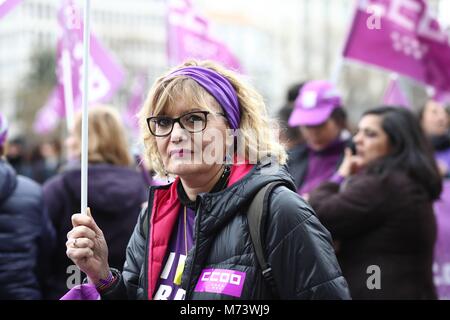 UNAI SORDO Y PEPE ALVAREZ PARTICIPAN EN LA CONCENTRACION POR LA HUELGA FEMINISTA EN LA PLAZA DE CIBELES, EN MADRID 08/03/2018 Erste Feminismus Generalstreik in Spanien während des 8. März, Frau Internationaler Tag, Spanien EP 888/Cordon drücken Sie Stockfoto