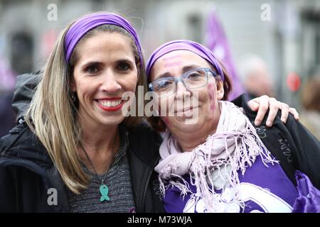 UNAI SORDO Y PEPE ALVAREZ PARTICIPAN EN LA CONCENTRACION POR LA HUELGA FEMINISTA EN LA PLAZA DE CIBELES, EN MADRID 08/03/2018 Erste Feminismus Generalstreik in Spanien während des 8. März, Frau Internationaler Tag, Spanien EP 888/Cordon drücken Sie Stockfoto