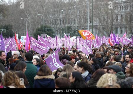 UNAI SORDO Y PEPE ALVAREZ PARTICIPAN EN LA CONCENTRACION POR LA HUELGA FEMINISTA EN LA PLAZA DE CIBELES, EN MADRID 08/03/2018 Erste Feminismus Generalstreik in Spanien während des 8. März, Frau Internationaler Tag, Spanien EP 888/Cordon drücken Sie Stockfoto